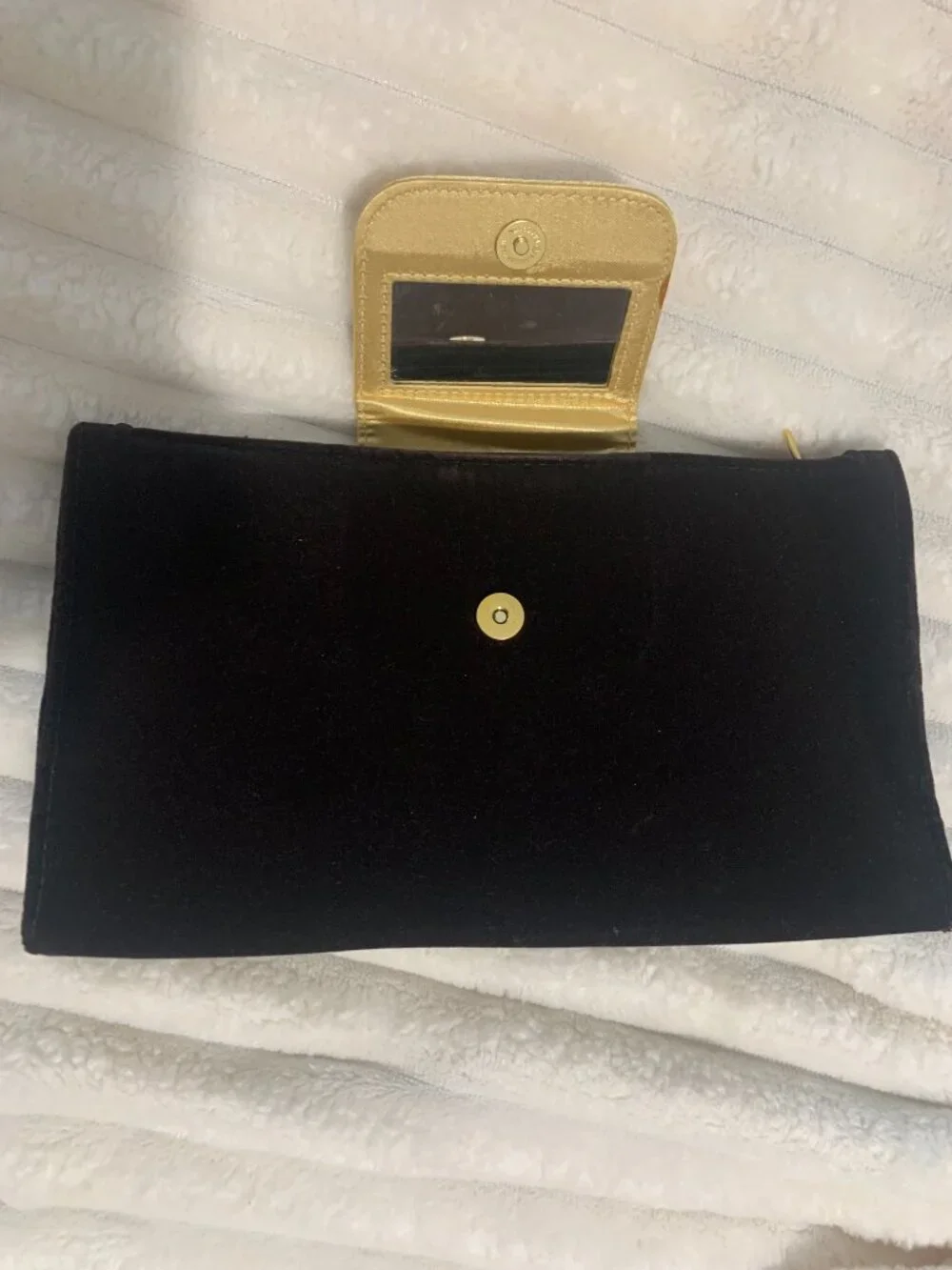 Large Velvet Satin YSL Vintage Clutch Gold Dark Brown - Picture 4 of 5
